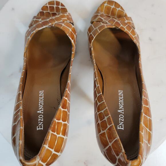 Enzo Angiolini Womens Shoes 7.5 Orange Leather Giraffe Print Open Toe Pump Heels - Picture 5 of 16